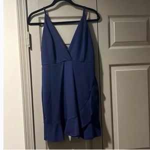 Sunset & Spring Dark Blue Faux Wrap Surplice Ruffle Cocktail Mini Dress Sz XS